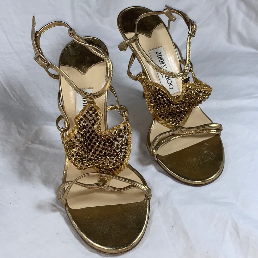 Jimmy Choo Gold Open Toe Stilettos